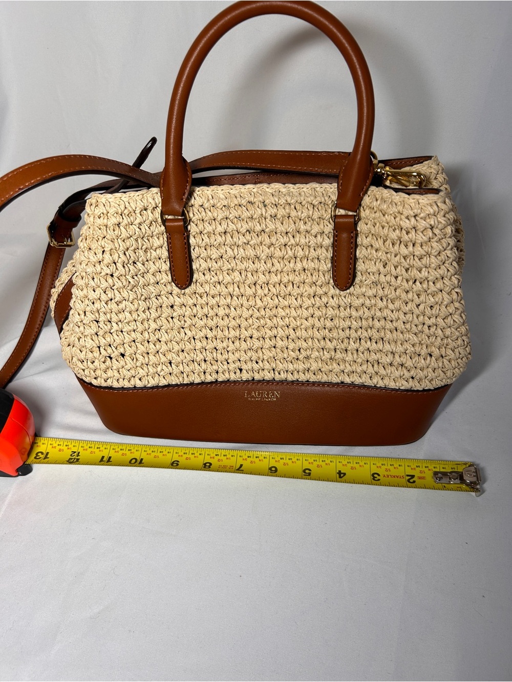 Lauren Ralph Lauren Straw Crochet Satchel Crossbody Bag Summer Boho - Picture 2 of 7